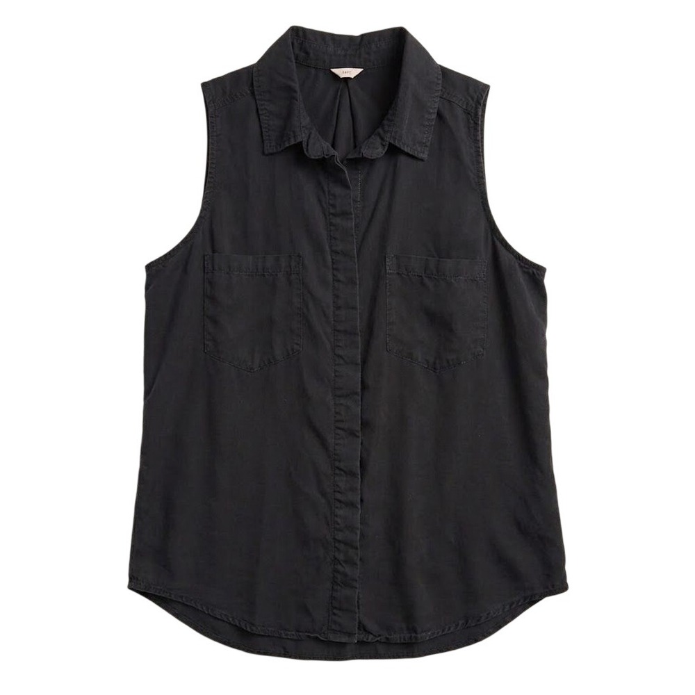REBA Black Sleeveless Button Down Tencel Lyocell LARGE